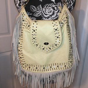 Belle France Faux Leather Beaded/Frilly Handbag